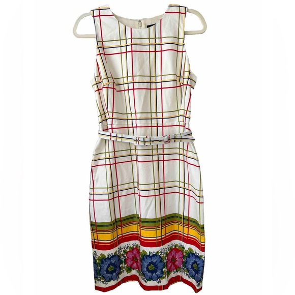 J.Crew Belted Bi-stretch Cotton Dress with a Beautiful Floral Border - Picture 2 of 11